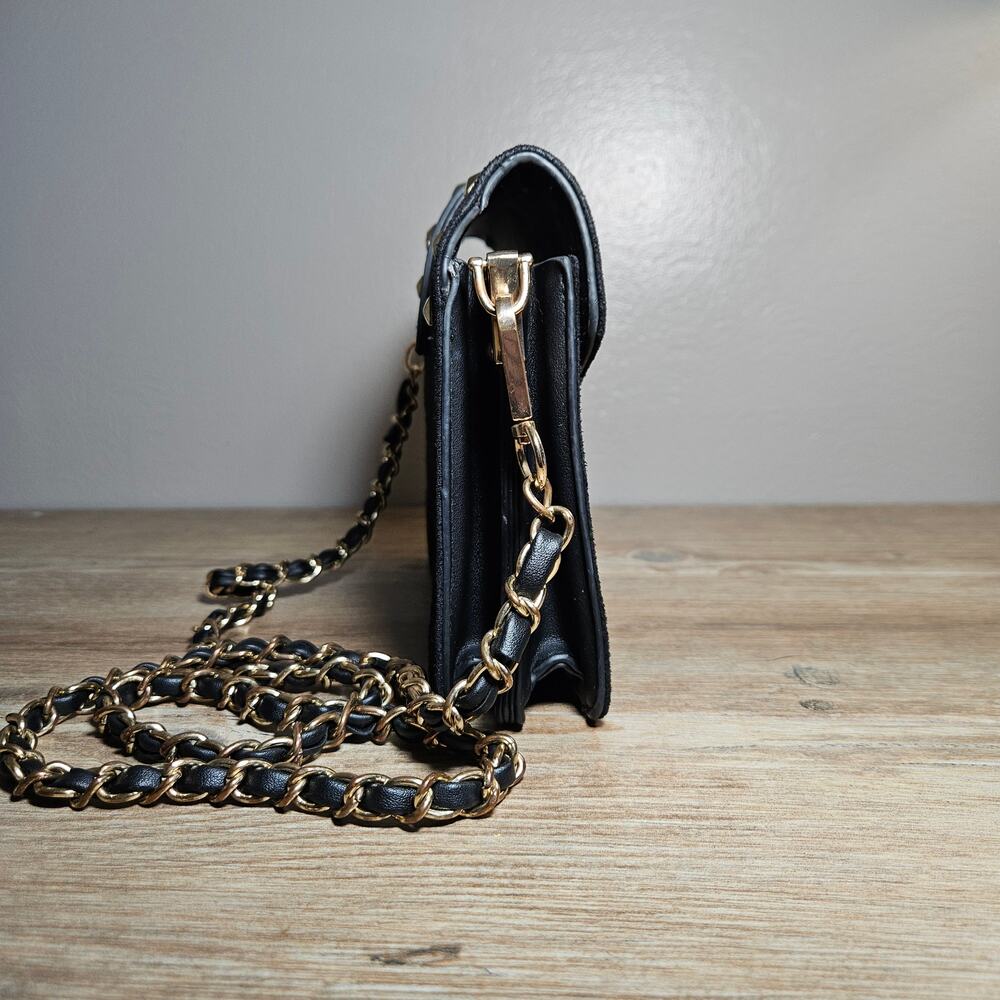 MW Black Suede/Leather Studded Crossbody- Gold Hardware Edginess Goth Biker Emo - Picture 5 of 8